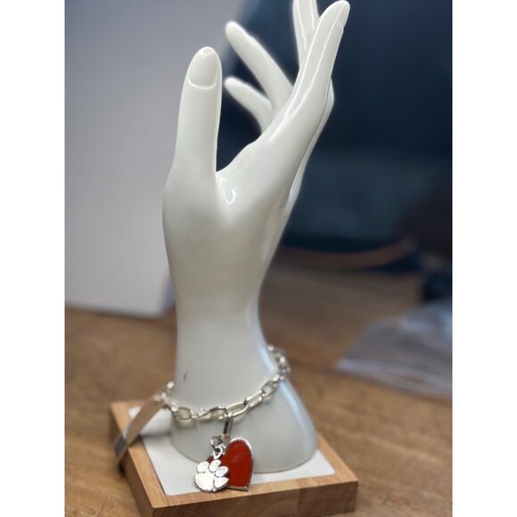 Silver Chain Bracelet W/ Red Heart & Blue Paw Charm Legacy Brand Handmade USA - Picture 2 of 7